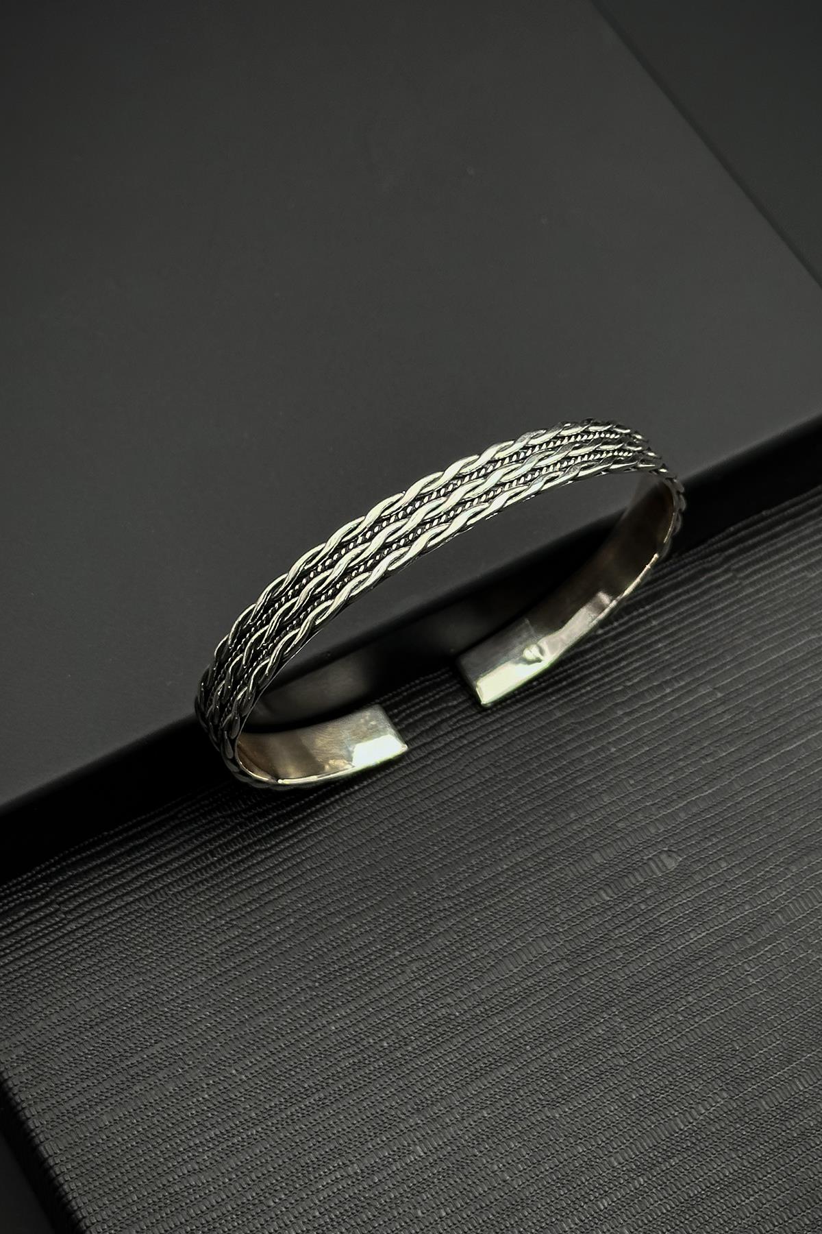 FRNCH 925 Ayar Gümüş italyan Model Gümüş Renk Erkek Kelepçe Bileklik FRJ12554-3554-A