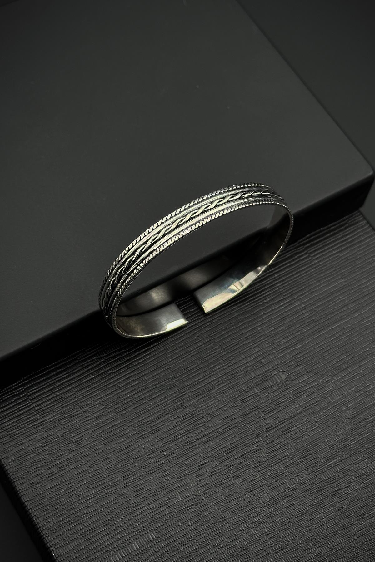 FRNCH 925 Ayar Gümüş italyan Model Gümüş Renk Erkek Kelepçe Bileklik FRJ12554-3554-A12