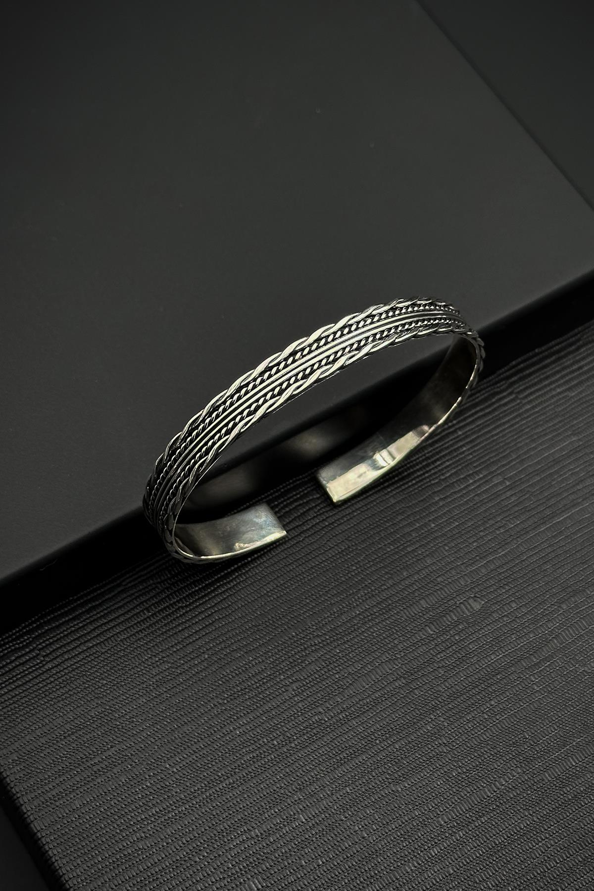 FRNCH 925 Ayar Gümüş italyan Model Gümüş Renk Erkek Kelepçe Bileklik FRJ12554-3554-A13