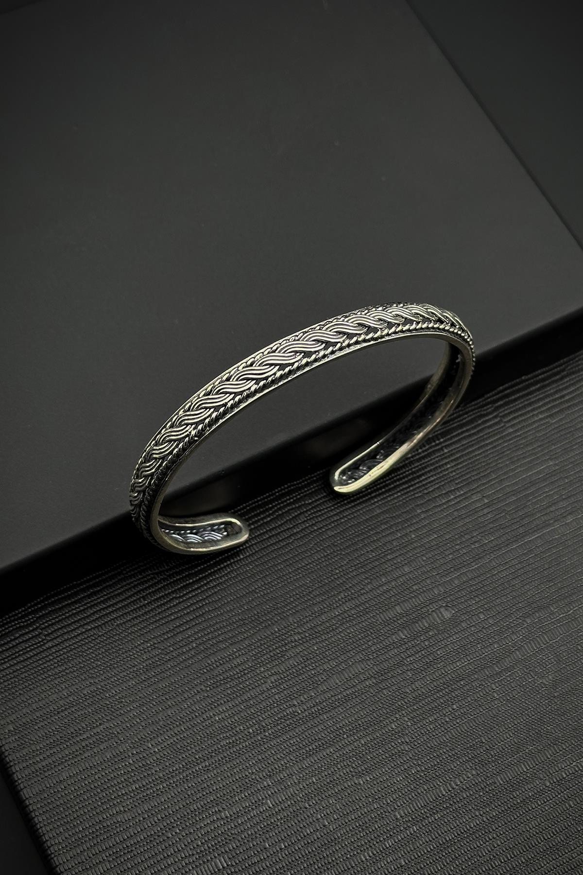 FRNCH 925 Ayar Gümüş italyan Model Gümüş Renk Erkek Kelepçe Bileklik FRJ12554-3554-A5