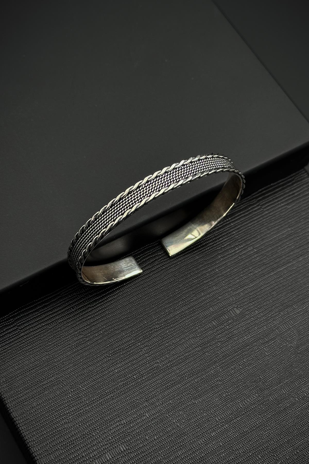 FRNCH 925 Ayar Gümüş italyan Model Gümüş Renk Erkek Kelepçe Bileklik FRJ12554-3554-A6