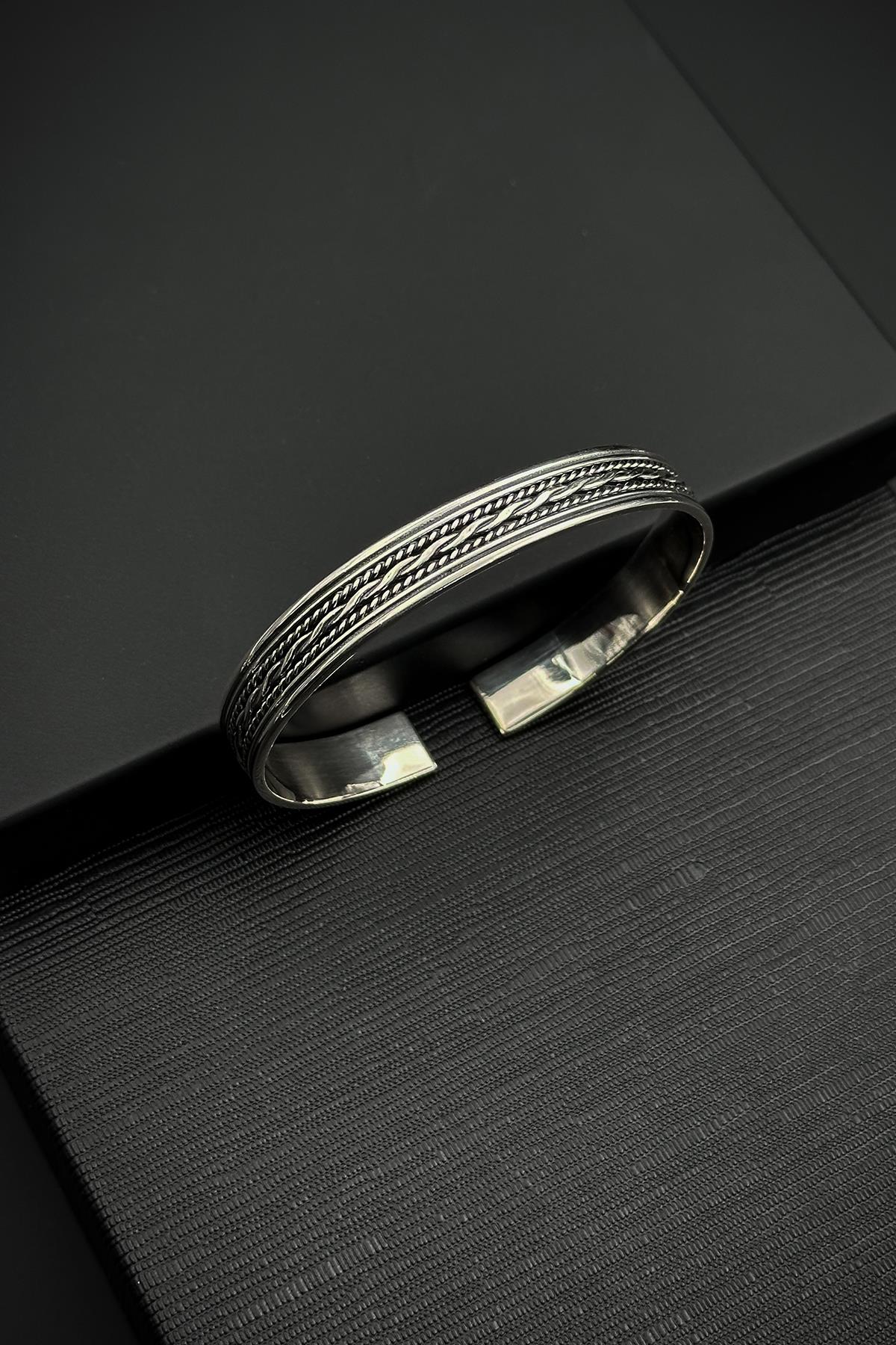 FRNCH 925 Ayar Gümüş italyan Model Gümüş Renk Erkek Kelepçe Bileklik FRJ12554-3554-A7