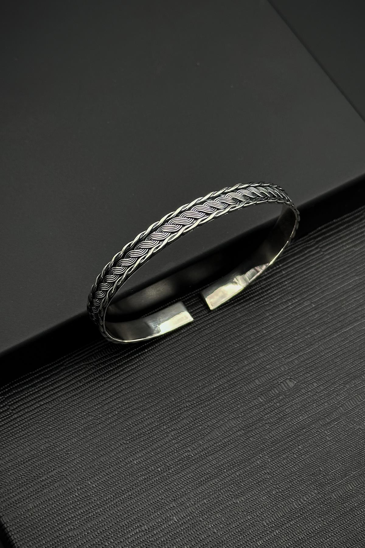 FRNCH 925 Ayar Gümüş italyan Model Gümüş Renk Erkek Kelepçe Bileklik FRJ12554-3554-A8