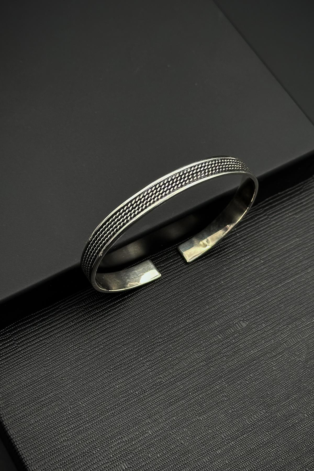 FRNCH 925 Ayar Gümüş italyan Model Gümüş Renk Erkek Kelepçe Bileklik FRJ12554-3554-A9