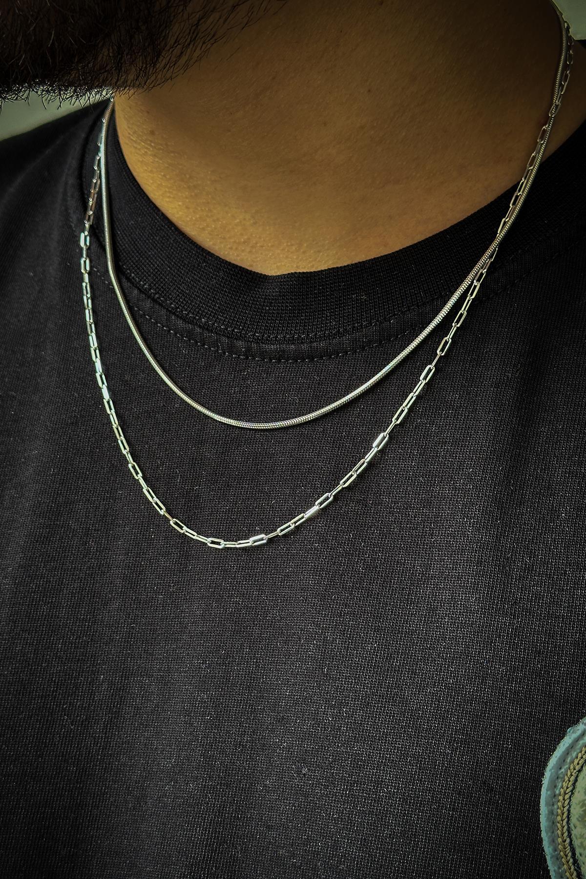 FRNCH 925 Ayar Gümüş İtalyan Model Gümüş Renk Erkek Kolye FRJ30789-889-A