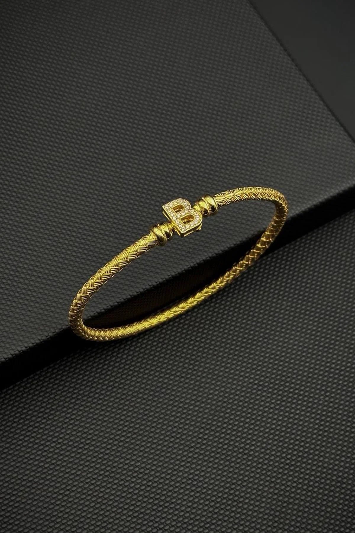 FRNCH 925 Ayar Gümüş İtalyan Model Harfli Altın Renk Erkek Bileklik FRJ12813-3813-G