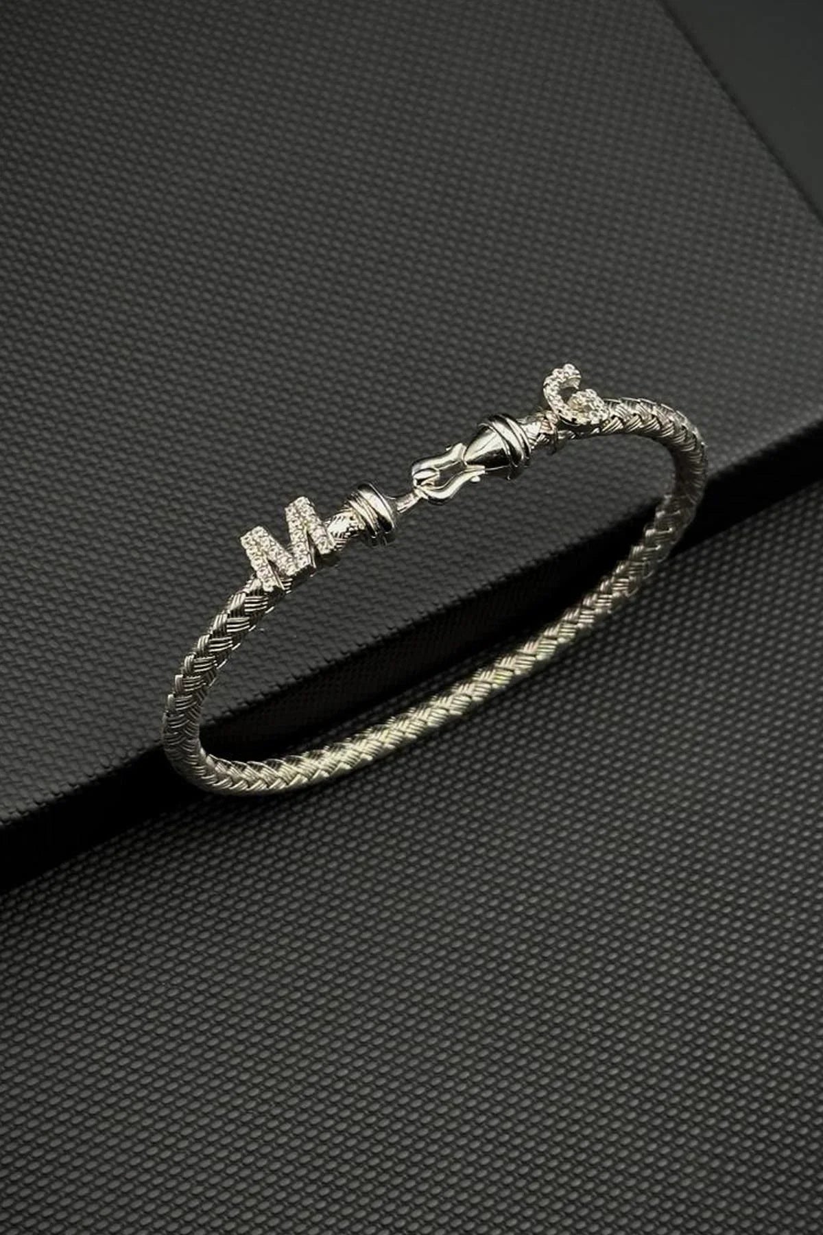 FRNCH 925 Ayar Gümüş İtalyan Model Harfli Gümüş Renk Erkek Bileklik FRJ12812-3812-A