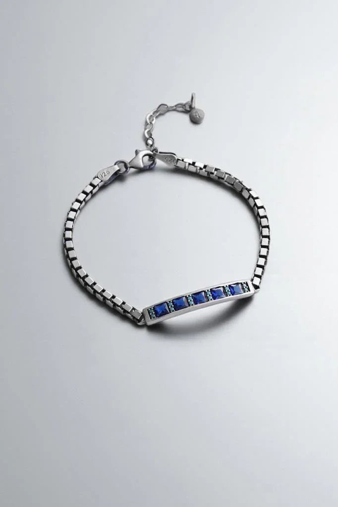 FRNCH 925 Ayar Gümüş İtalyan Model Lacivert Renk Zirkon Taşlı Gümüş Renk Erkek Bileklik FRJ12319-3319-LA