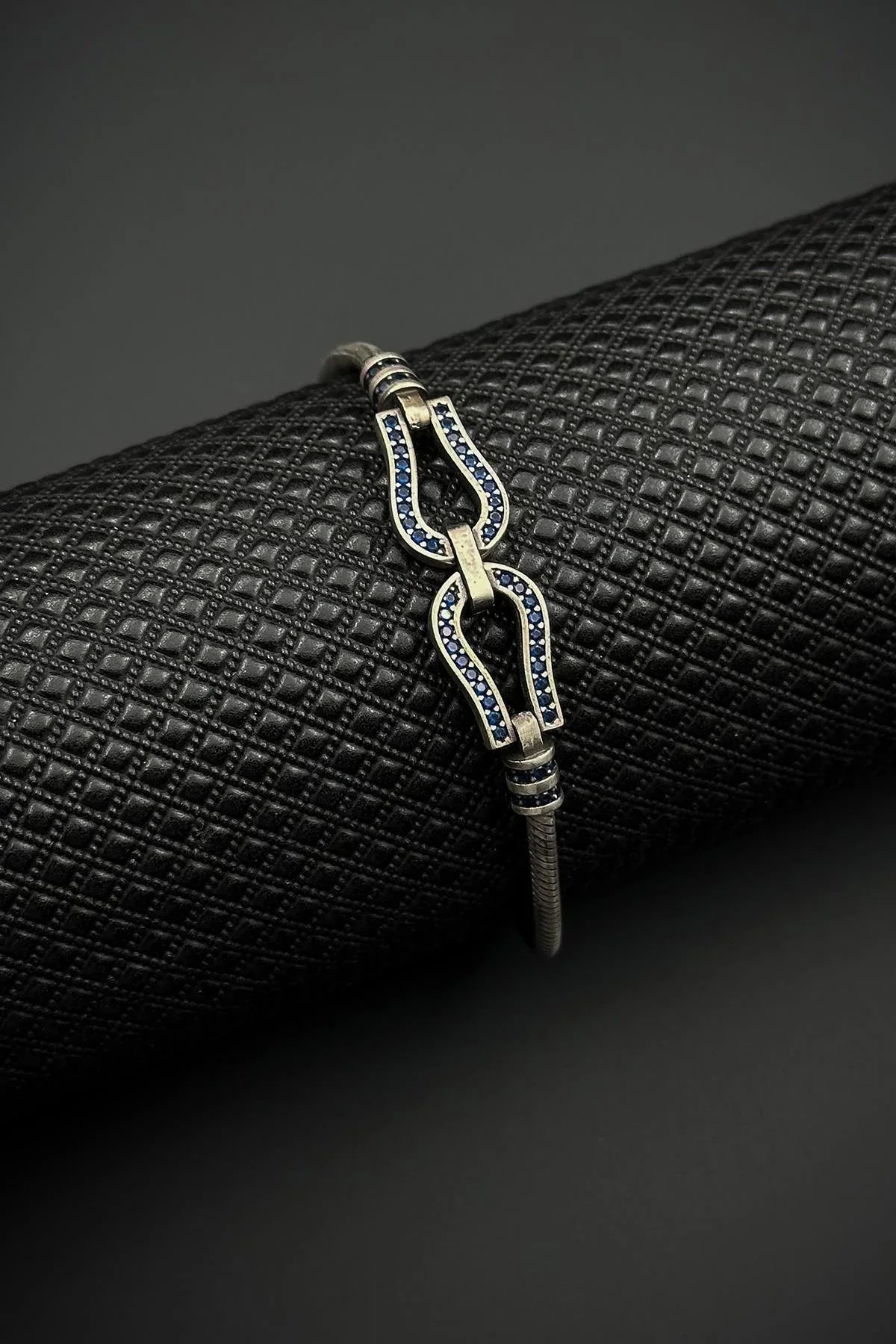 FRNCH 925 Ayar Gümüş İtalyan Model Lacivert Zirkon Taşlı Erkek Bileklik FRJ12614-3614-L