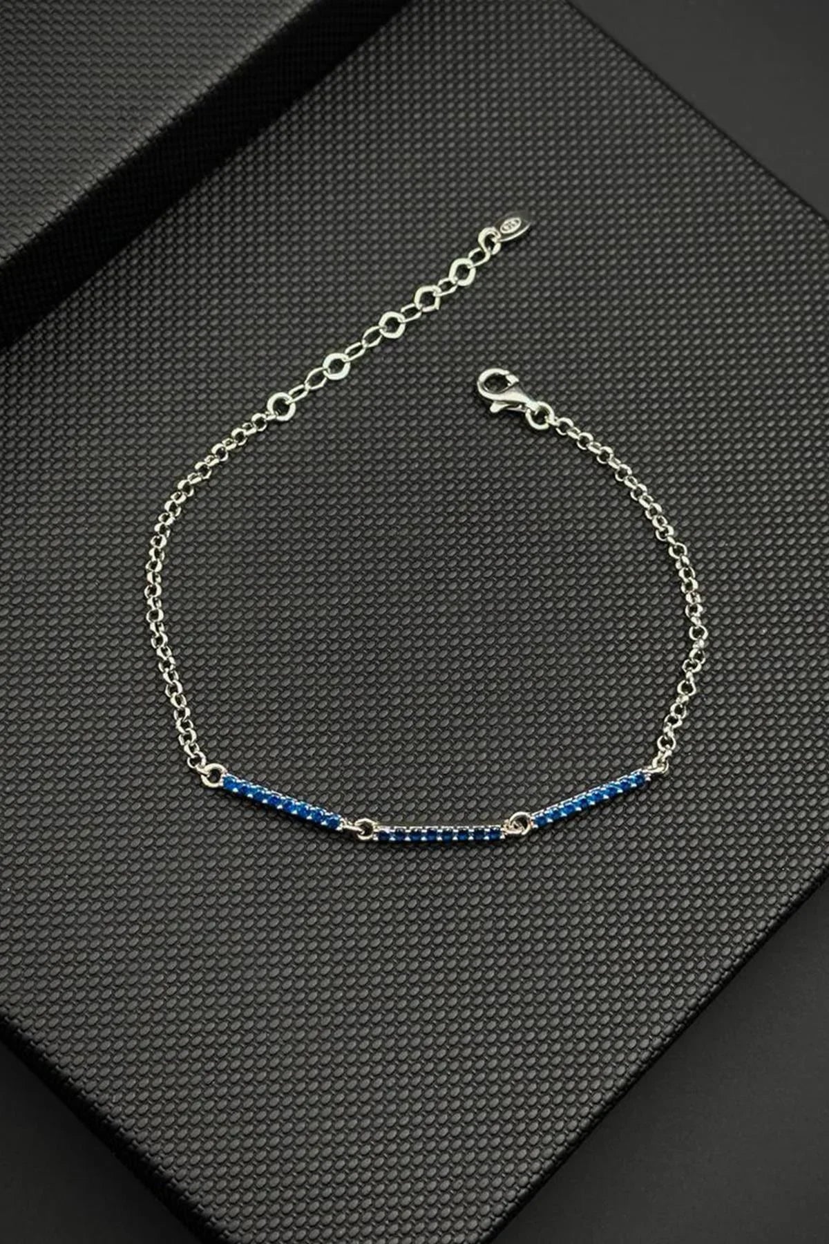 FRNCH 925 Ayar Gümüş italyan Model Lacivert Zirkon Taşlı Gümüş Renk Erkek Bileklik FRJ12805-3805-L