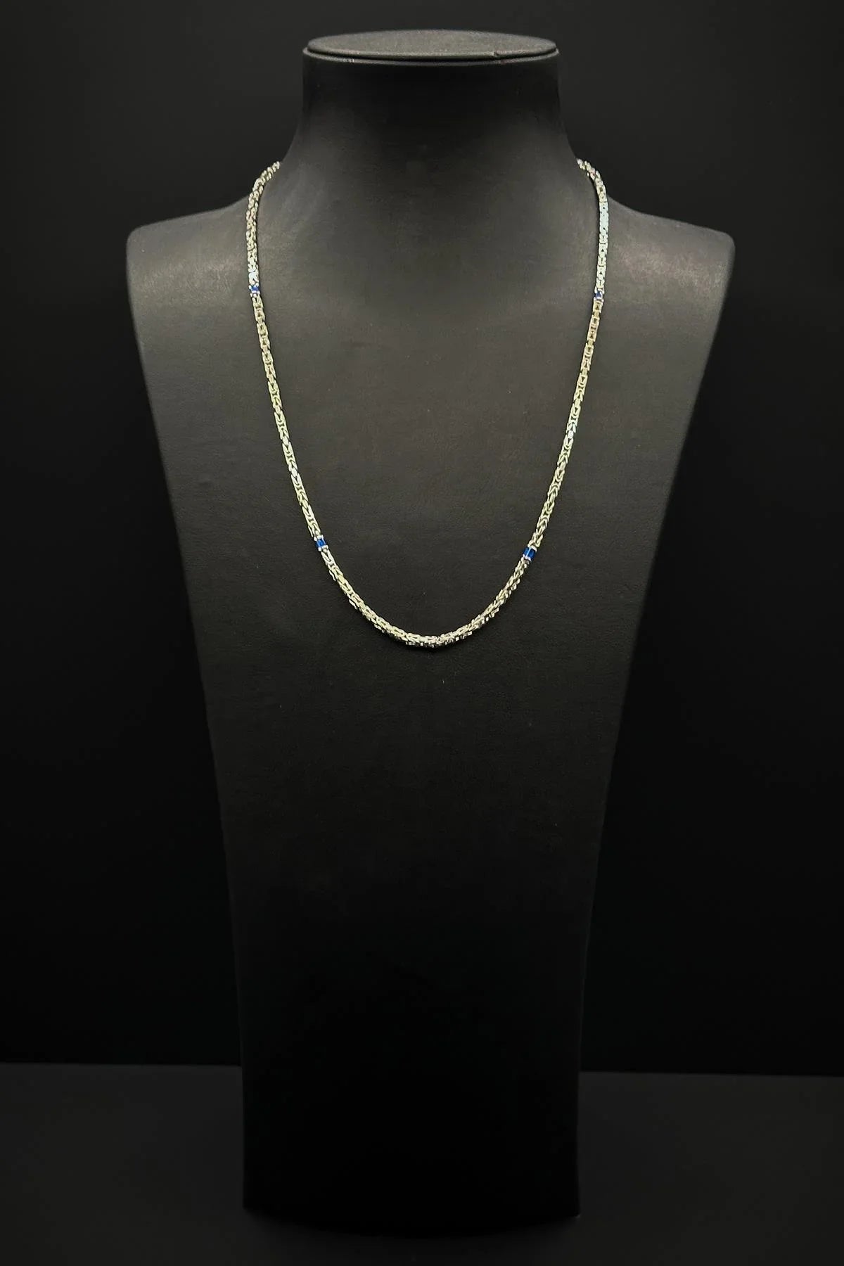 FRNCH 925 Ayar Gümüş İtalyan Model Lacivert Zirkon Taşlı Gümüş Renk Erkek Kolye FRJ30800-900-L