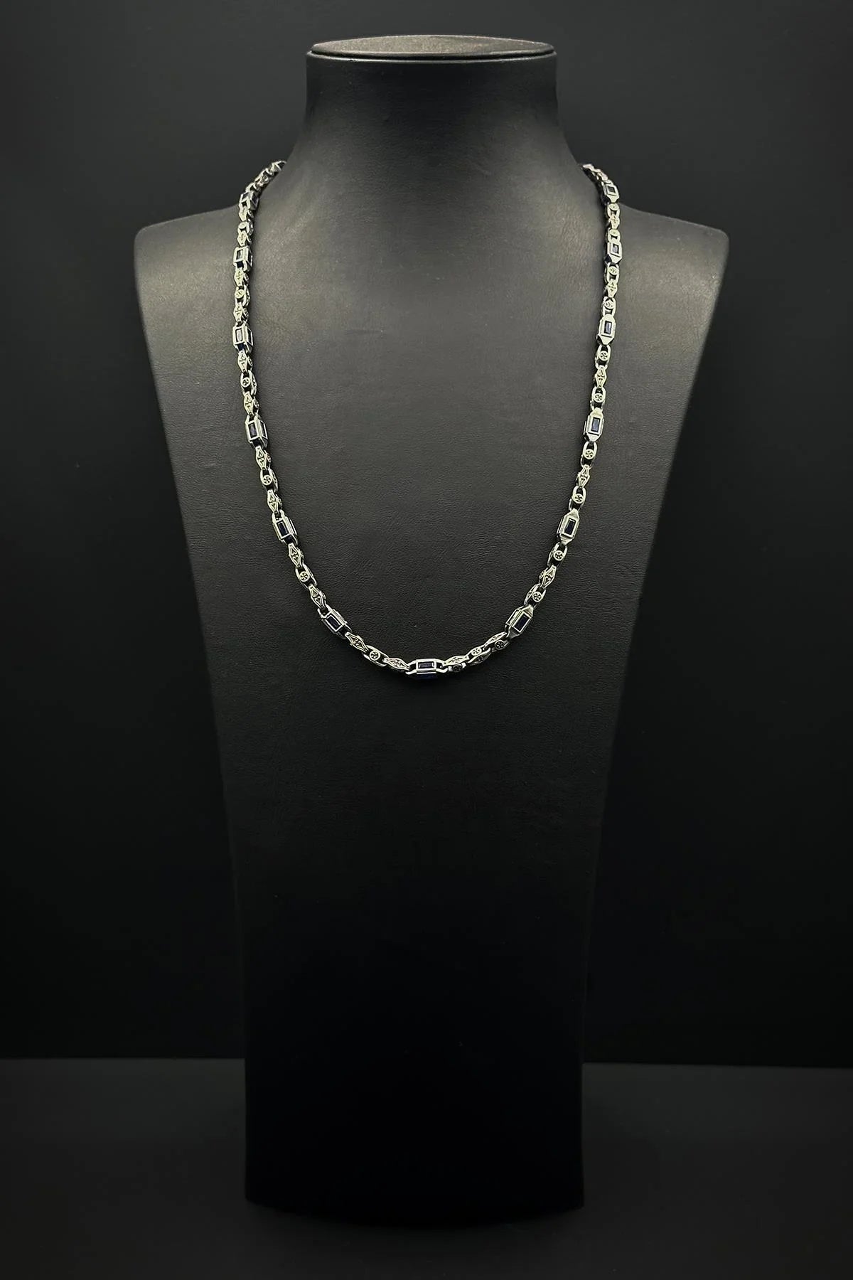 FRNCH 925 Ayar Gümüş İtalyan Model Lacivert Zirkon Taşlı Gümüş Renk Erkek Kolye FRJ30931-1031-L