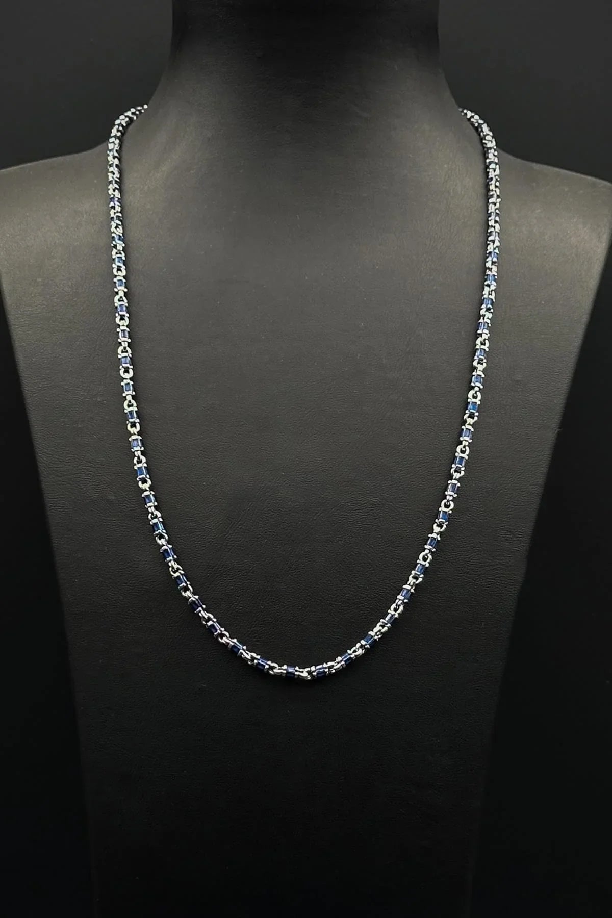 FRNCH 925 Ayar Gümüş İtalyan Model Lacivert Zirkon Taşlı Gümüş Renk Erkek Kolye FRJ30935-1035-L