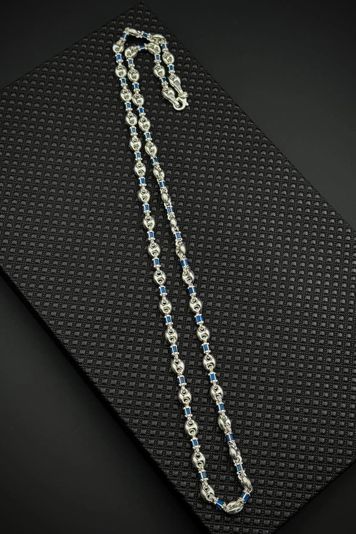 FRNCH 925 Ayar Gümüş İtalyan Model Lacivert Zirkon Taşlı Gümüş Renk Erkek Kolye FRJ30937-1037-L