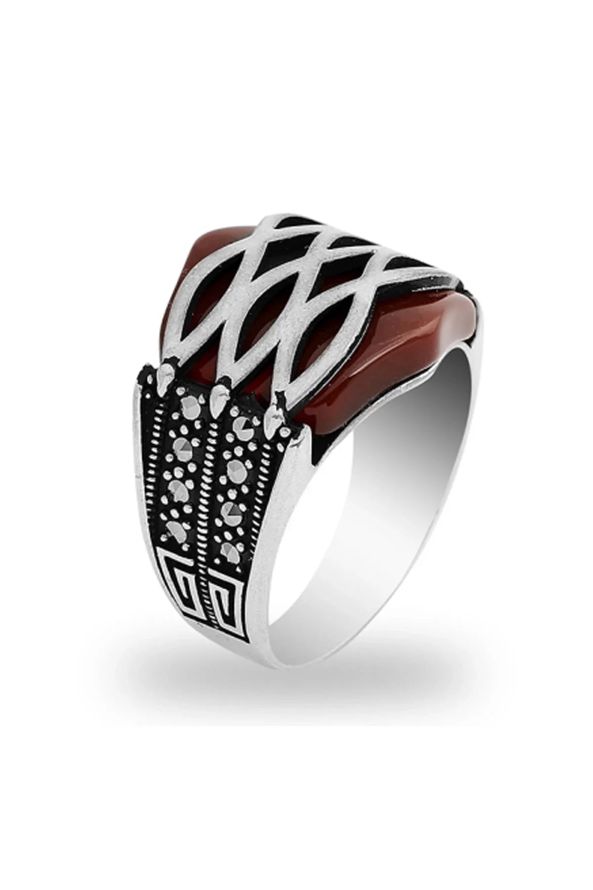 FRNCH 925 Ayar Gümüş İtalyan Model Markazit Taşlı Gümüş Renk Erkek Yüzük FRJ-3091