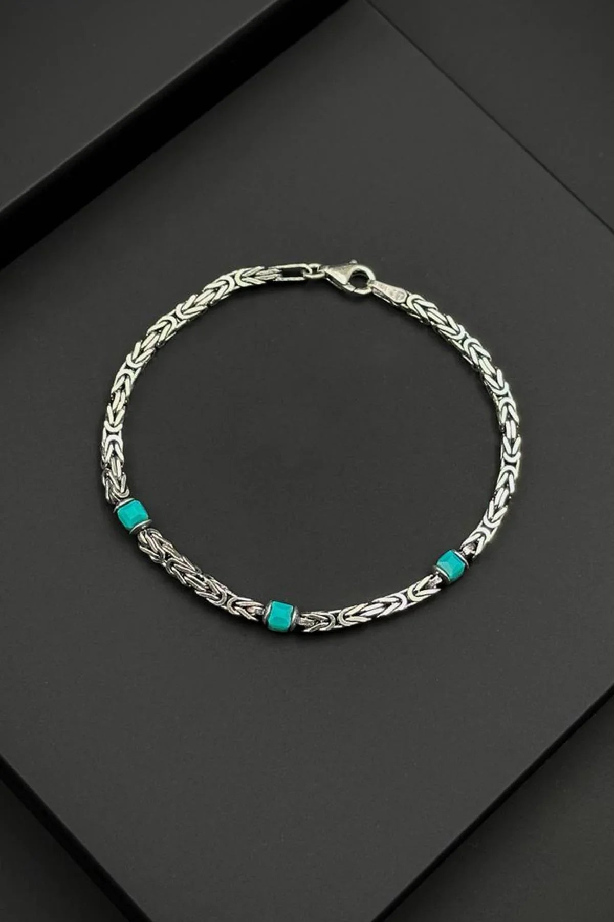 FRNCH 925 Ayar Gümüş İtalyan Model Mavi Zirkon Taşlı Gümüş Renk Erkek Bileklik FRJ12731-3731-M