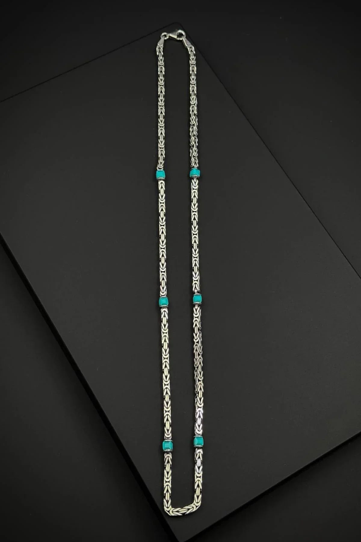 FRNCH 925 Ayar Gümüş İtalyan Model Mavi Zirkon Taşlı Gümüş Renk Erkek Kolye FRJ30939-1039-M