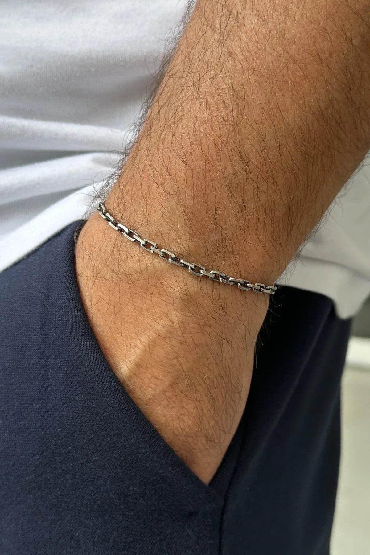 FRNCH 925 Ayar Gümüş İtalyan Model Oksitli Gümüş Renk Erkek Bileklik FRJ12025-3025-A
