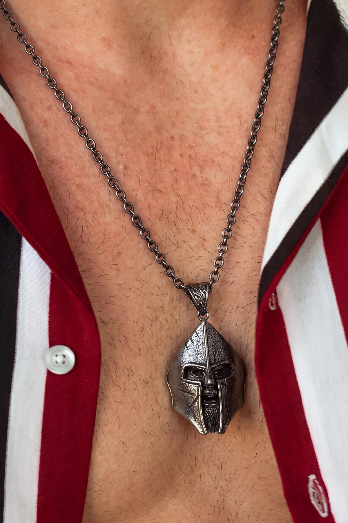 FRNCH 925 Ayar Gümüş İtalyan Model Siyah Zirkon Taşlı Antik Gümüş Renk Erkek Kolye FRJ30965-1065-A2