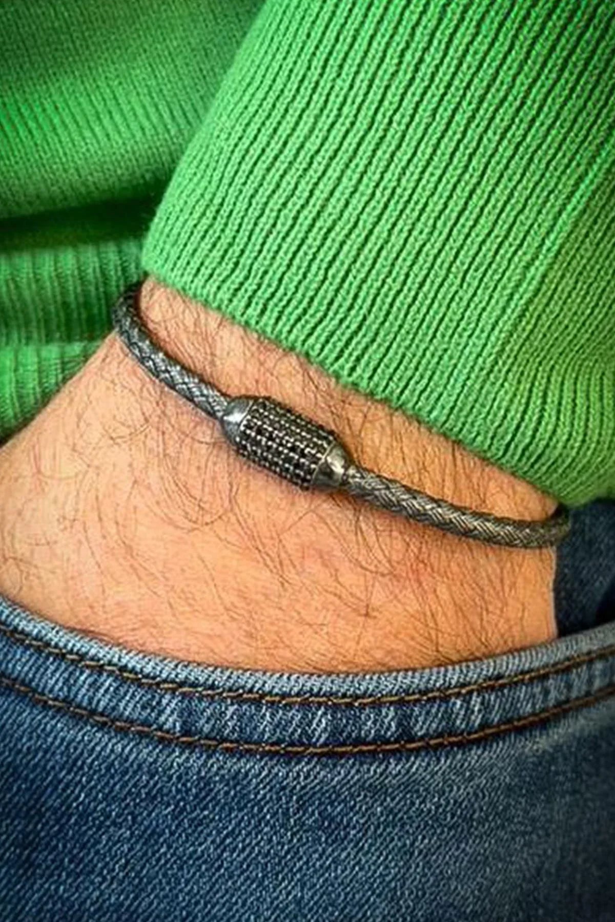 FRNCH 925 Ayar Gümüş İtalyan Model Siyah Zirkon Taşlı Füme Renk Erkek Bileklik FRJ12746-3746-B