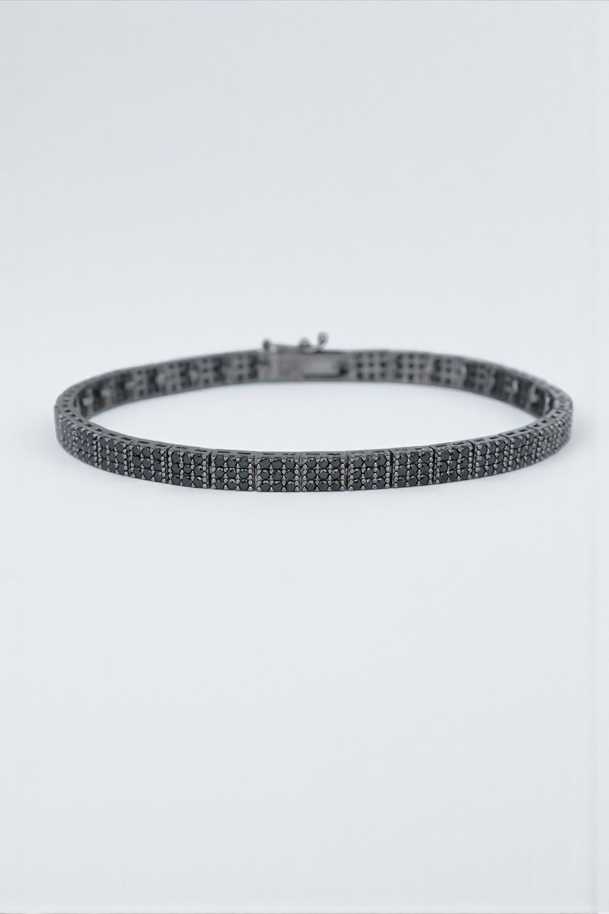 FRNCH 925 Ayar Gümüş İtalyan Model Siyah Zirkon Taşlı Gümüş Renk Erkek Bileklik FRJ12531-3531-S