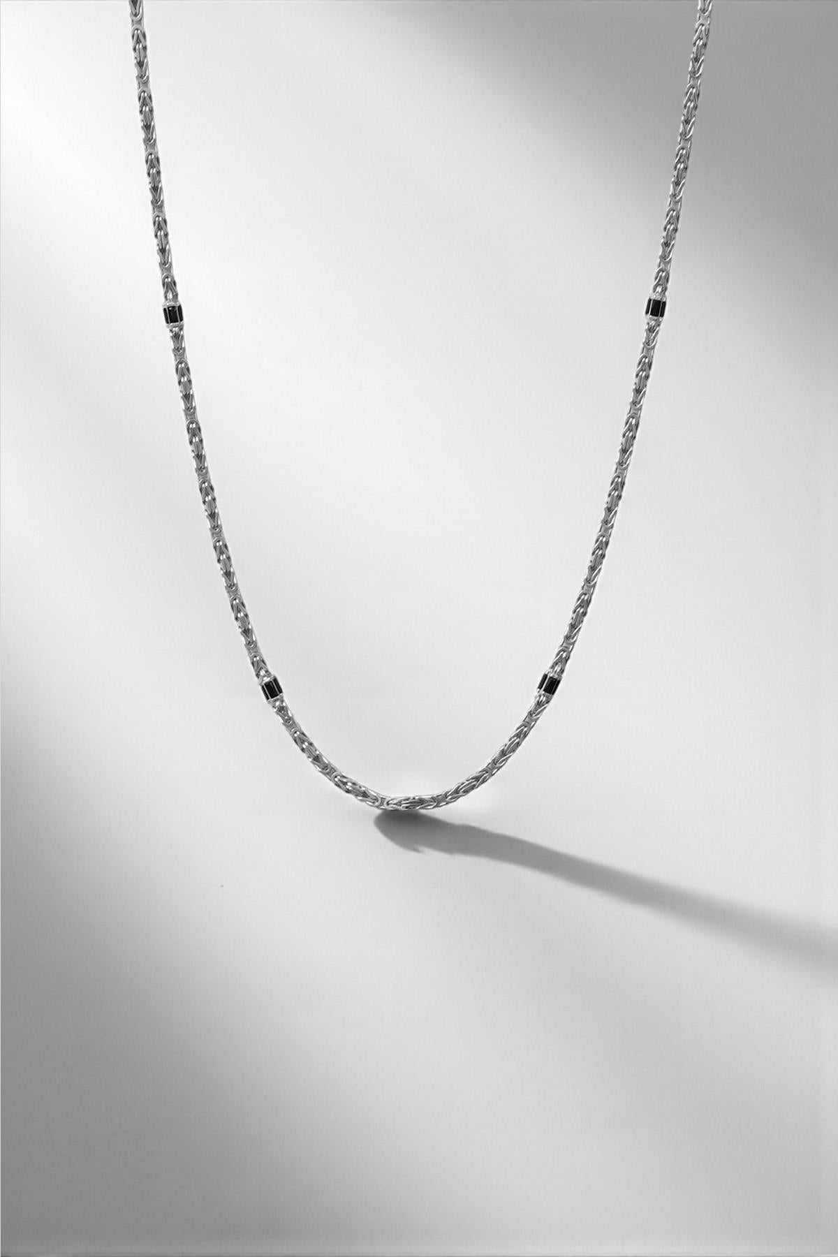 FRNCH 925 Ayar Gümüş İtalyan Model Siyah Zirkon Taşlı Gümüş Renk Erkek Kolye FRJ30800-900-B2