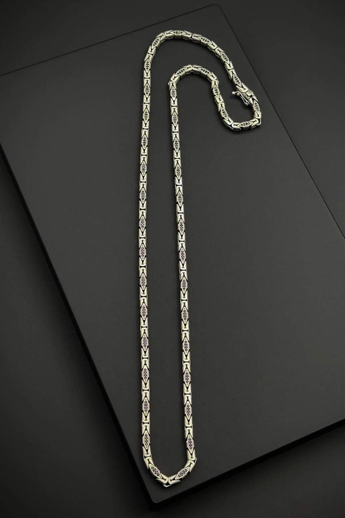 FRNCH 925 Ayar Gümüş İtalyan Model Siyah Zirkon Taşlı Gümüş Renk Erkek Bileklik FRJ30940-1040-A