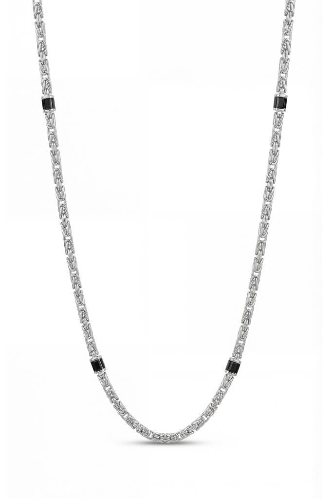 FRNCH 925 Ayar Gümüş İtalyan Model Siyah Zirkon Taşlı Gümüş Renk Erkek Kolye FRJ30800-900-B2