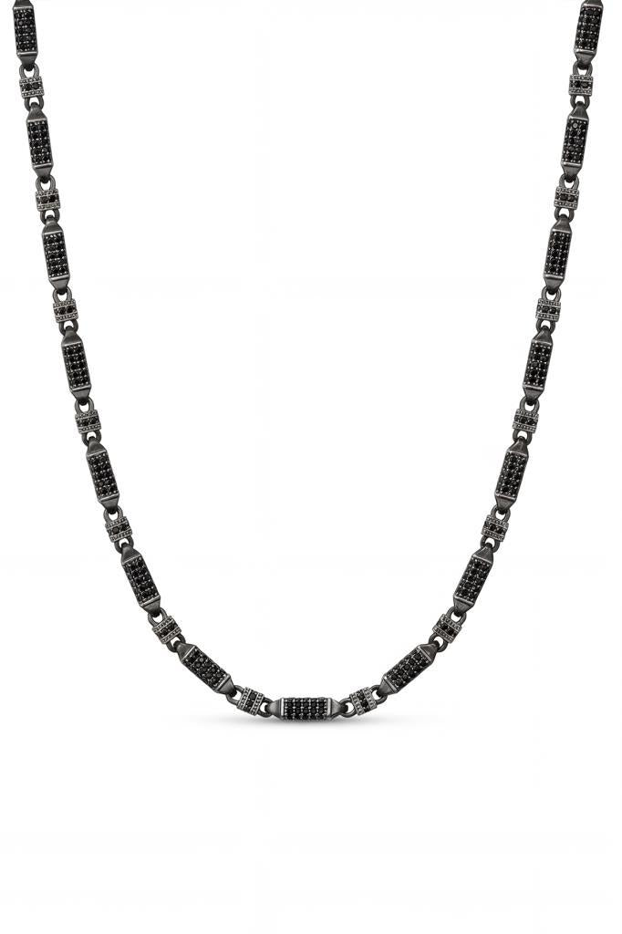 FRNCH 925 Ayar Gümüş İtalyan Model Siyah Zirkon Taşlı Gümüş Renk Erkek Kolye FRJ30877-977-S