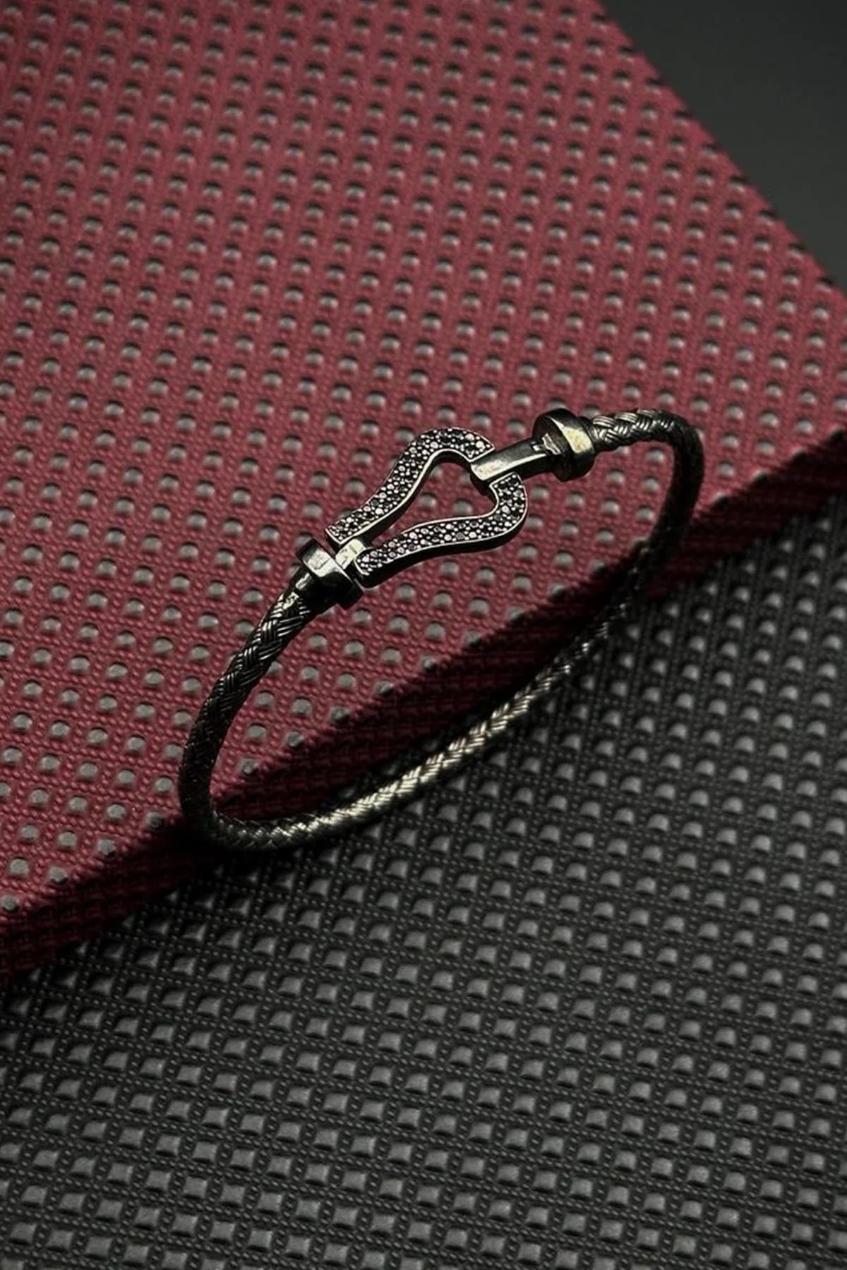 FRNCH 925 Ayar Gümüş İtalyan Model Siyah Zirkon Taşlı Siyah Renk Erkek Bileklik FRJ12713-3713-B2