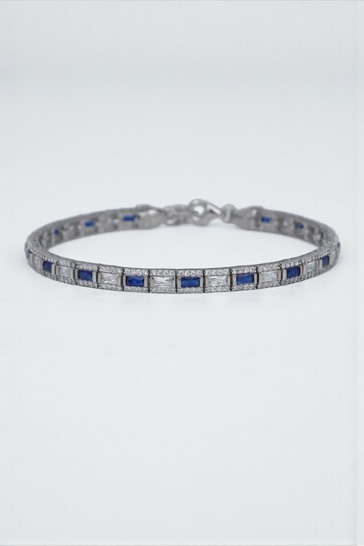 FRNCH 925 Ayar Gümüş İtalyan Model Zirkon Taşlı Lacivert-Beyaz Renk Erkek Bileklik FRJ12181-3181-LA2