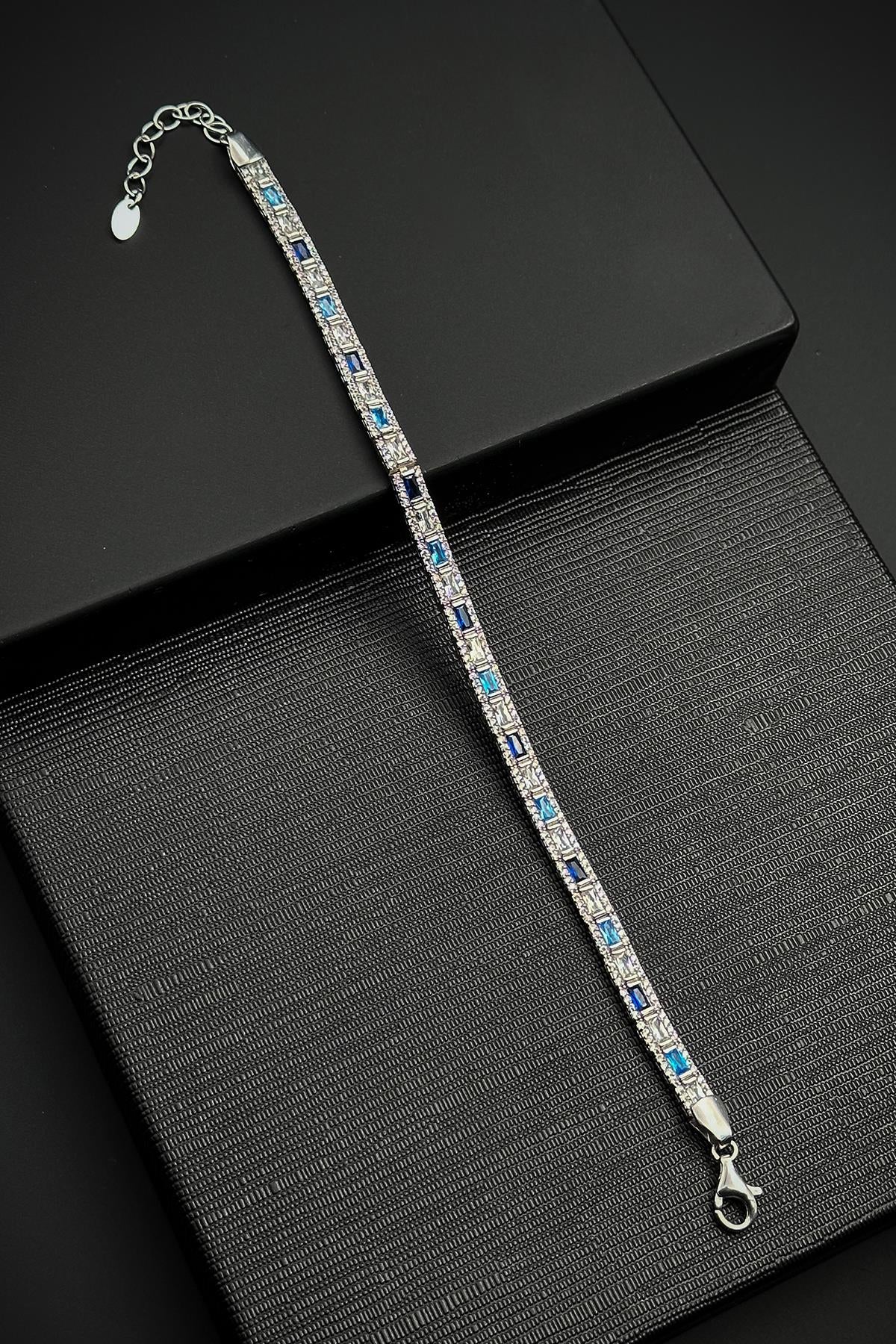 FRNCH 925 Ayar Gümüş İtalyan Model Zirkon Taşlı Lacivert-Mavi Renkli Erkek Bileklik FRJ12181-3181-LMA