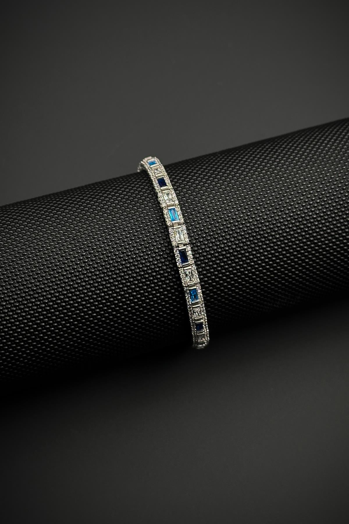 FRNCH 925 Ayar Gümüş İtalyan Model Zirkon Taşlı Lacivert-Mavi Renkli Erkek Bileklik FRJ12181-3181-LMA