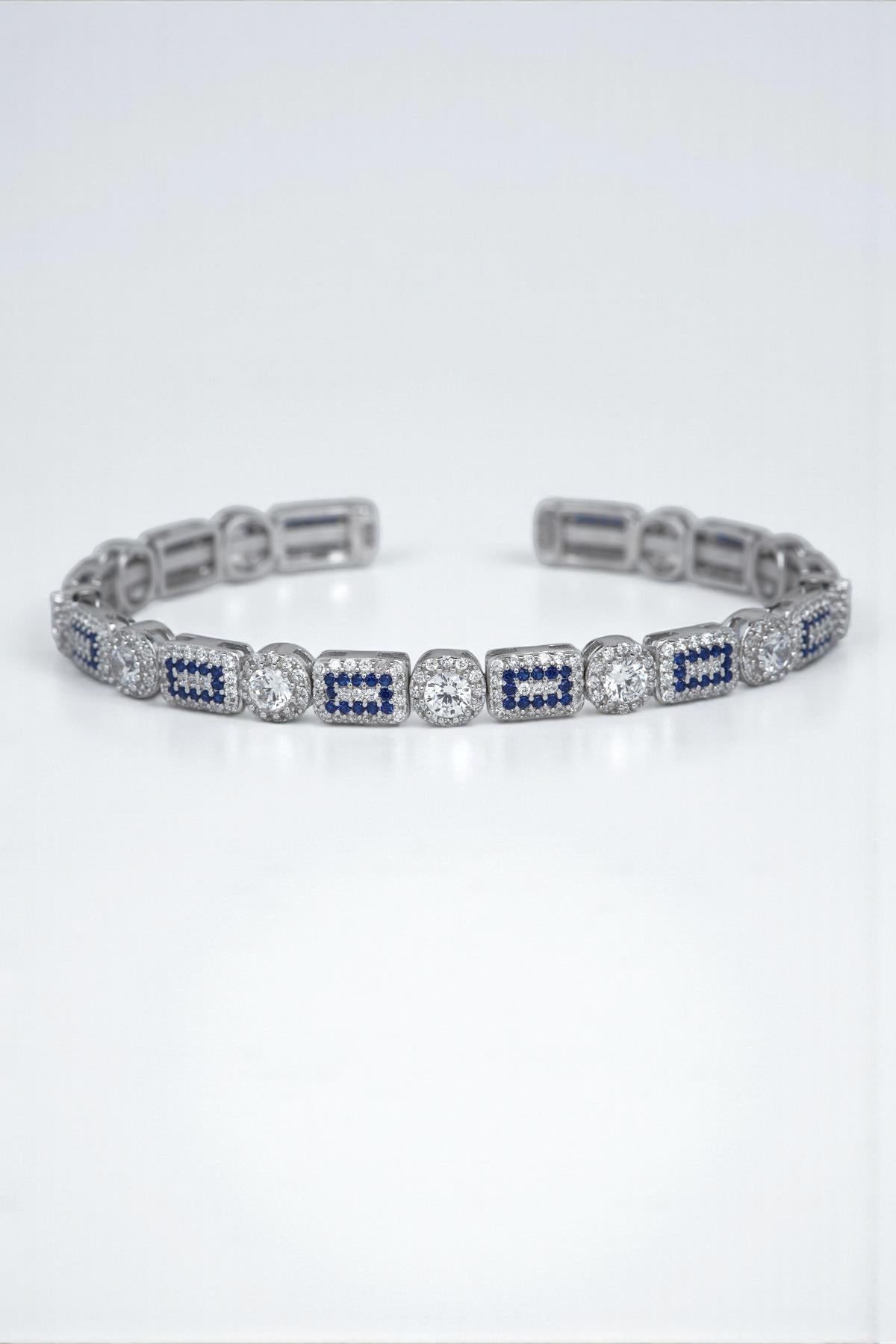 FRNCH 925 Ayar Gümüş İtalyan Model Zirkon Taşlı Lacivert Renk Erkek Bileklik FRJ12318-3318-LA