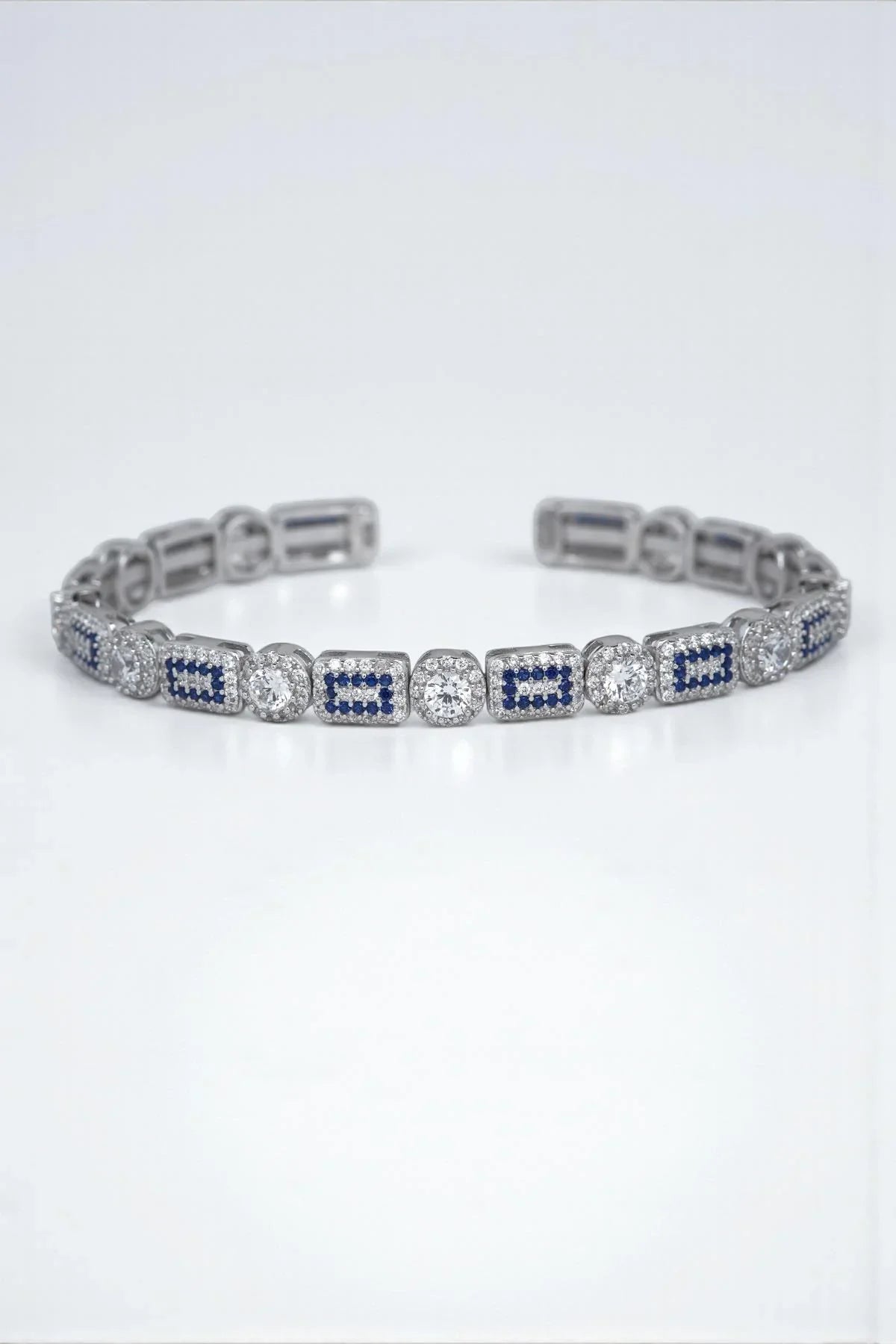 FRNCH 925 Ayar Gümüş İtalyan Model Zirkon Taşlı Lacivert Renk Erkek Bileklik FRJ12318-3318-LA