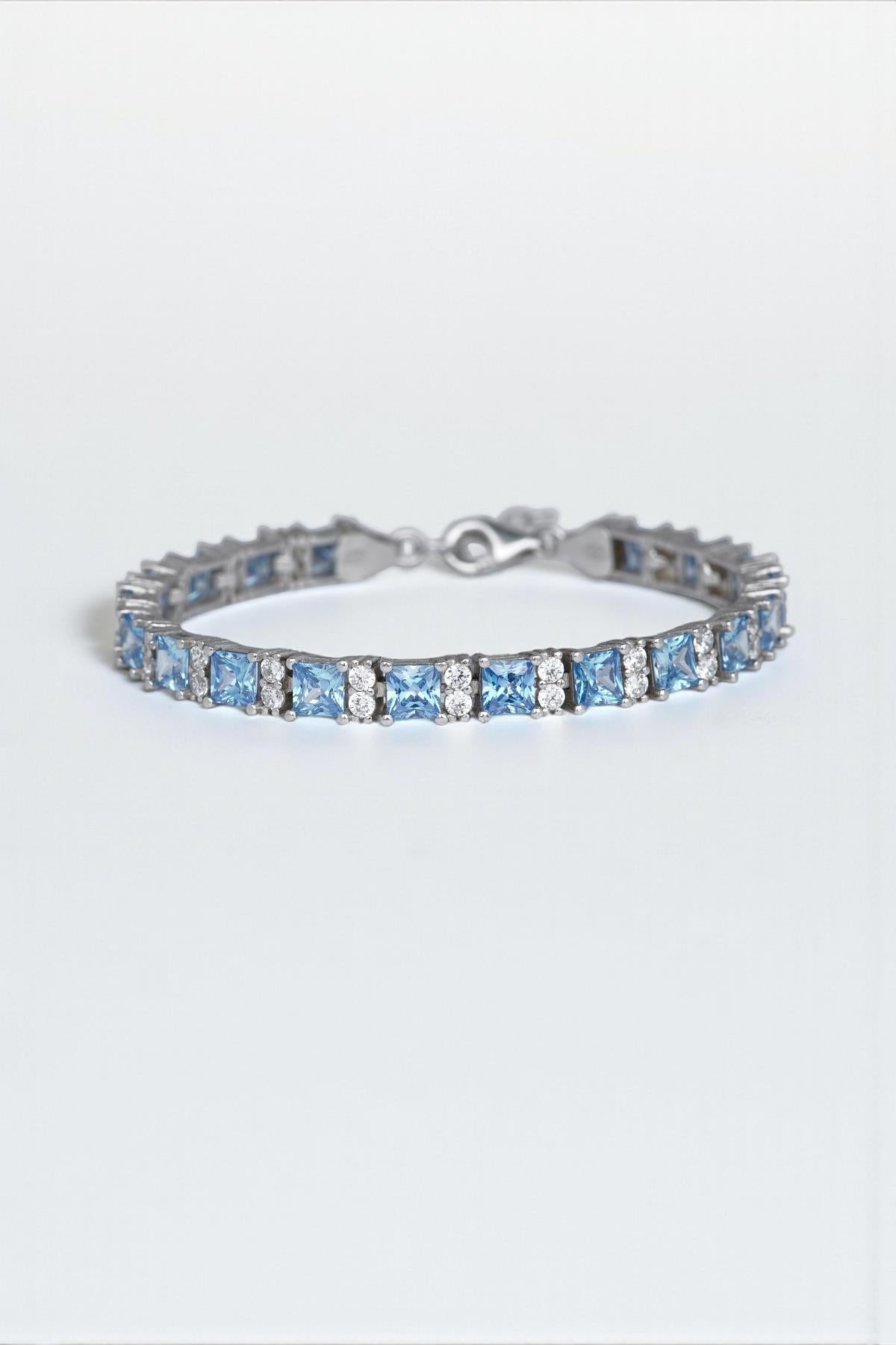 FRNCH 925 Ayar Gümüş İtalyan Model Zirkon Taşlı Mavi Renk Erkek Bileklik FRJ12317-3317-M