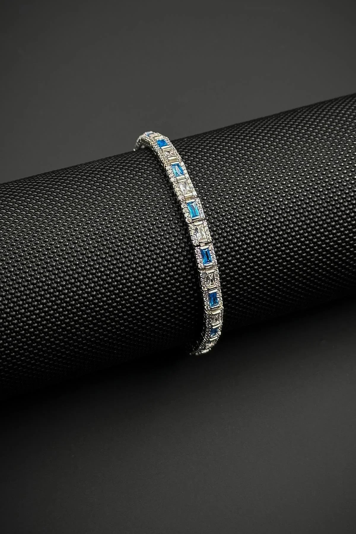 FRNCH 925 Ayar Gümüş İtalyan Model Zirkon Taşlı Turkuaz-Beyaz Renkli Erkek Bileklik FRJ12181-3181-MA3