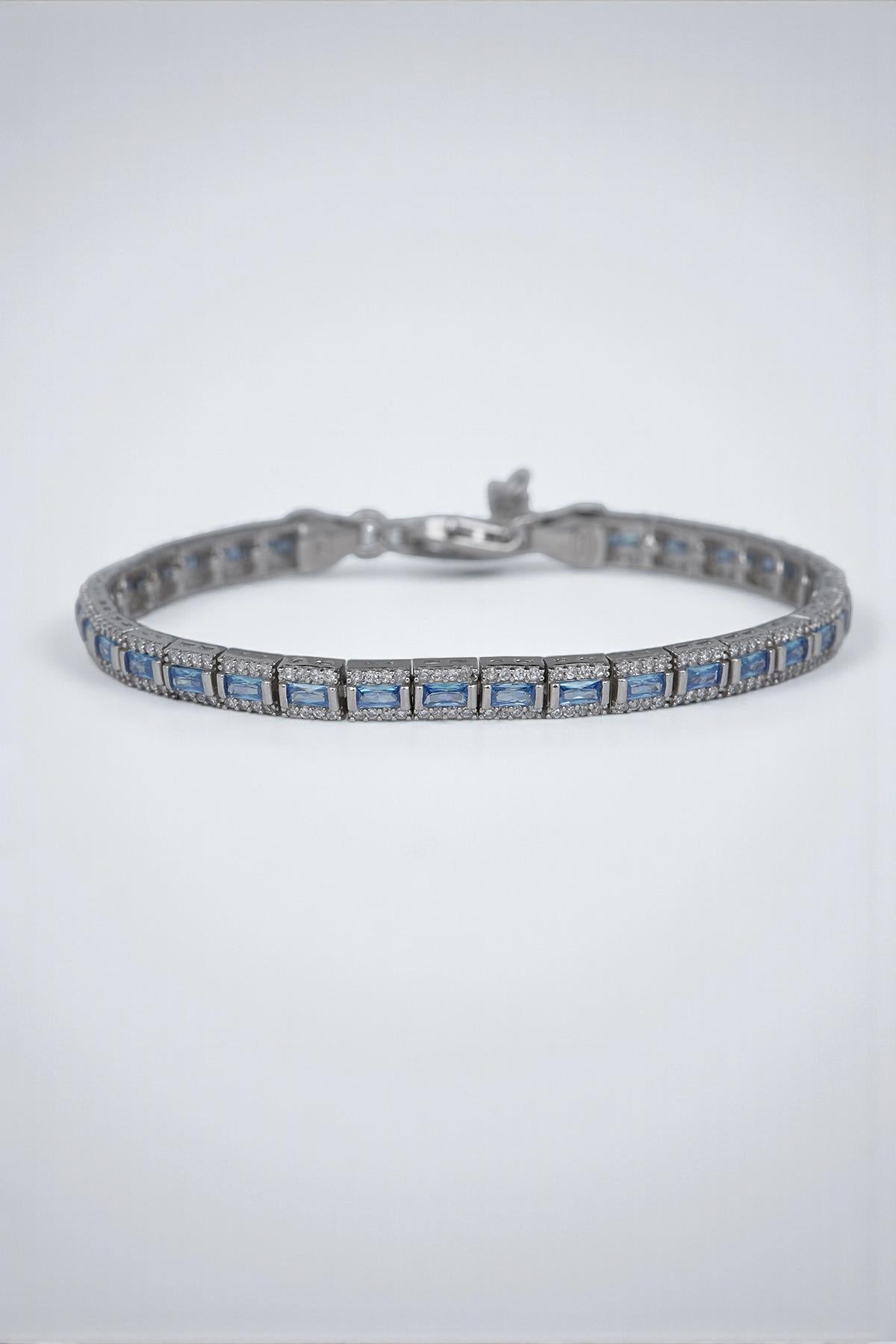 FRNCH 925 Ayar Gümüş İtalyan Model Zirkon Taşlı Turkuaz Renkli Erkek Bileklik FRJ12181-3181-MA2