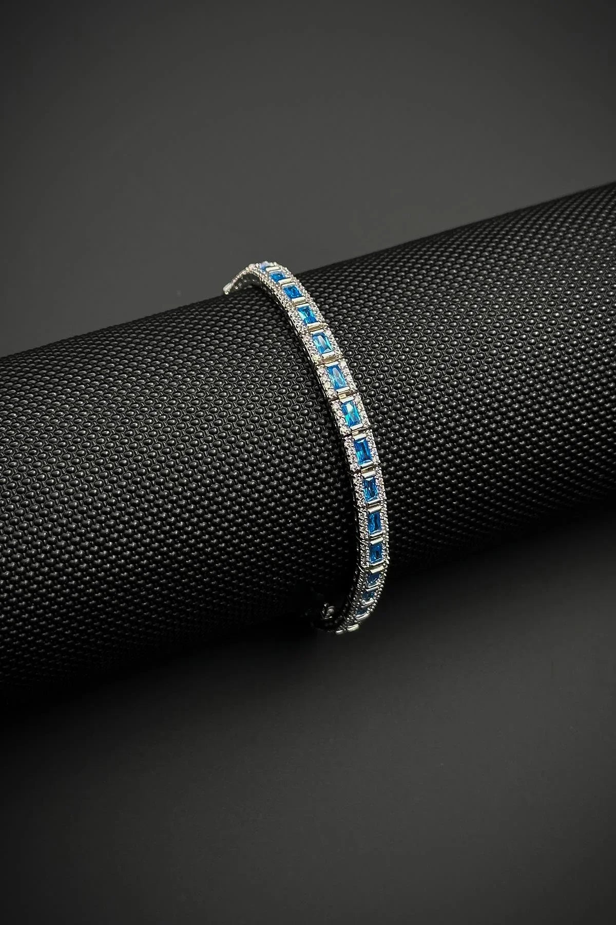 FRNCH 925 Ayar Gümüş İtalyan Model Zirkon Taşlı Turkuaz Renkli Erkek Bileklik FRJ12181-3181-MA2