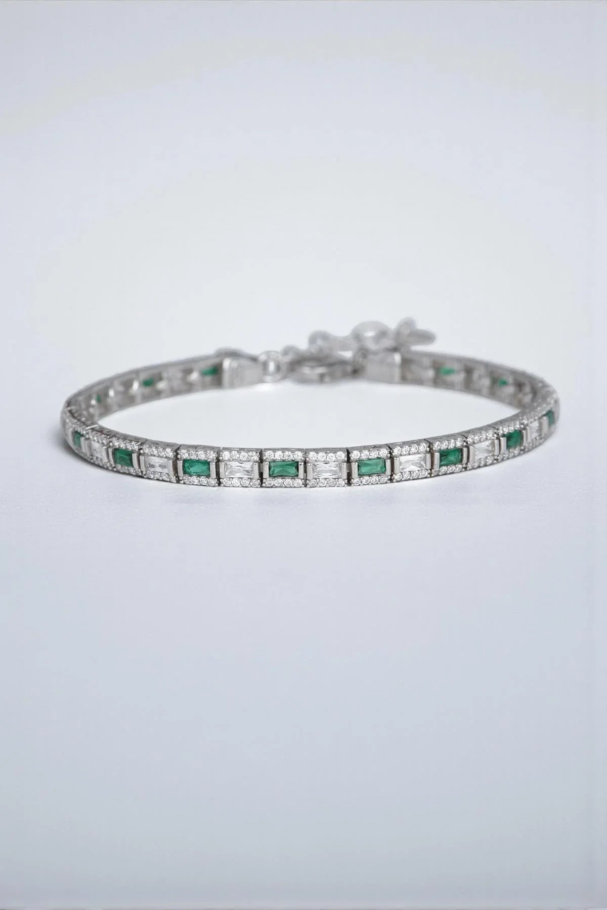 FRNCH 925 Ayar Gümüş İtalyan Model Zirkon Taşlı Yeşil-Beyaz Renk Erkek Bileklik FRJ12181-3181-YA2