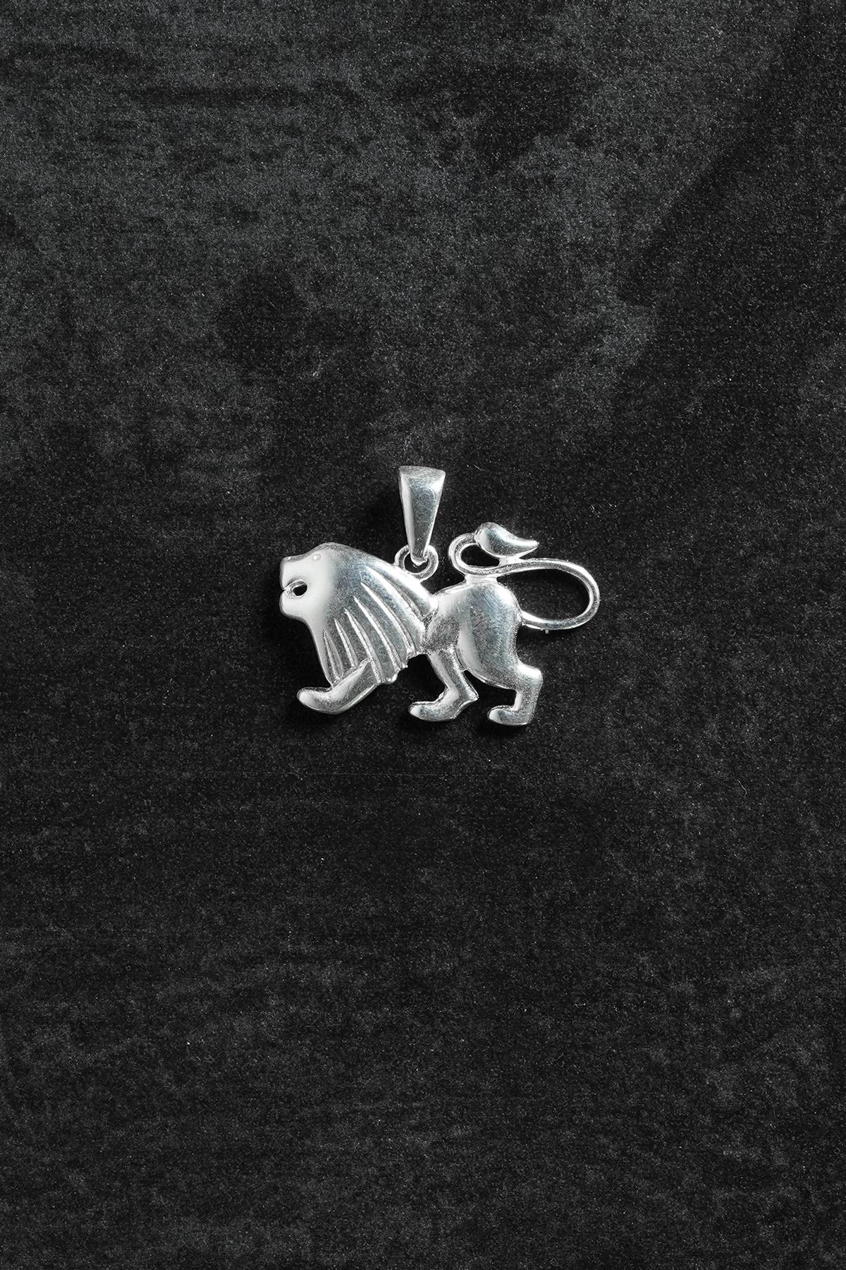 FRNCH 925 Ayar Gümüş Kanatlı Aslan Figürlü Gümüş Renk Erkek Kolye Ucu FRKU-1015