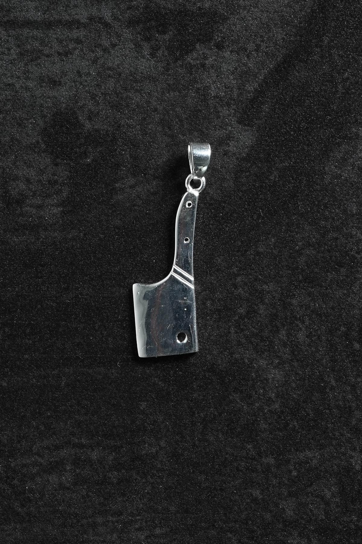 FRNCH 925 Ayar Gümüş Kasap Bıçağı (Satır) Figürlü Gümüş Renk Erkek Kolye Ucu FRKU-1059