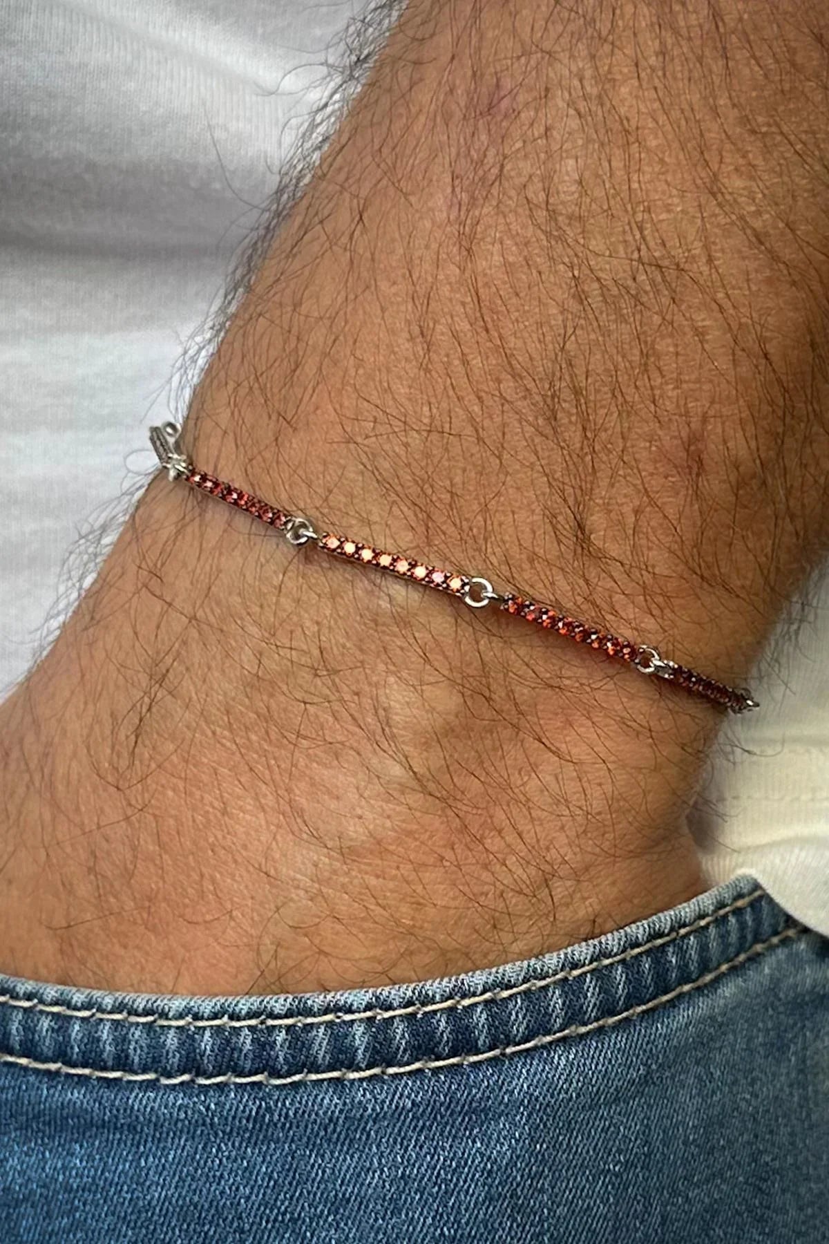 FRNCH 925 Ayar Gümüş Kırmızı Zirkon Taşlı Erkek Bileklik FRJ12593-3593-K