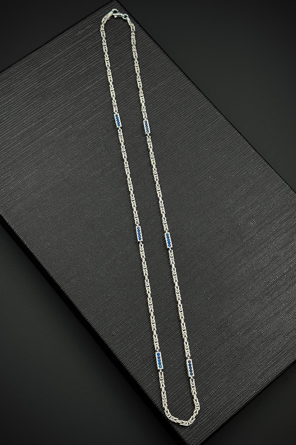 FRNCH 925 Ayar Gümüş Kral Model Lacivert Zirkon Taşlı Gümüş Renk Erkek Kolye FRJ30922-1022-L