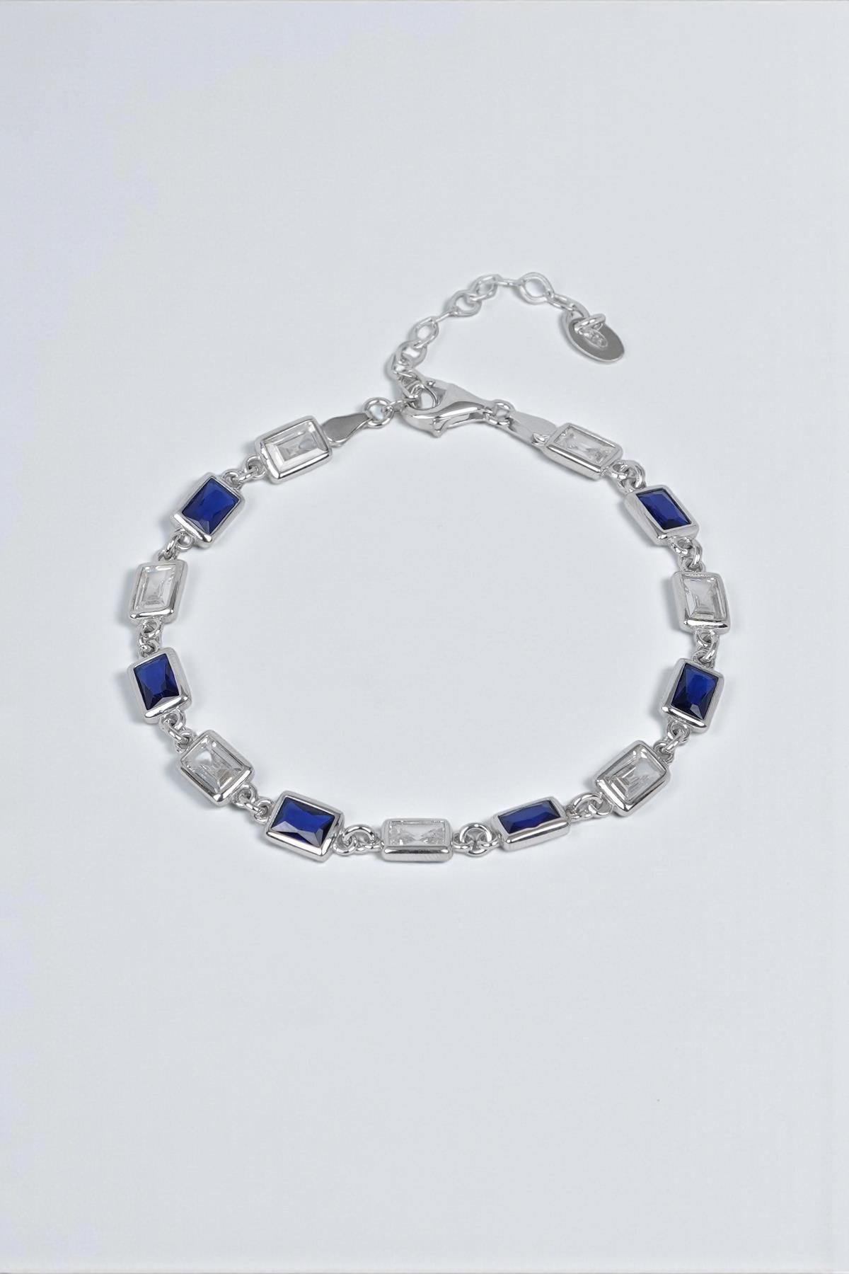 FRNCH 925 Ayar Gümüş Lacivert-Beyaz Zirkon Taşlı Gümüş Renk Erkek Bileklik FRJ12677-3677-LA