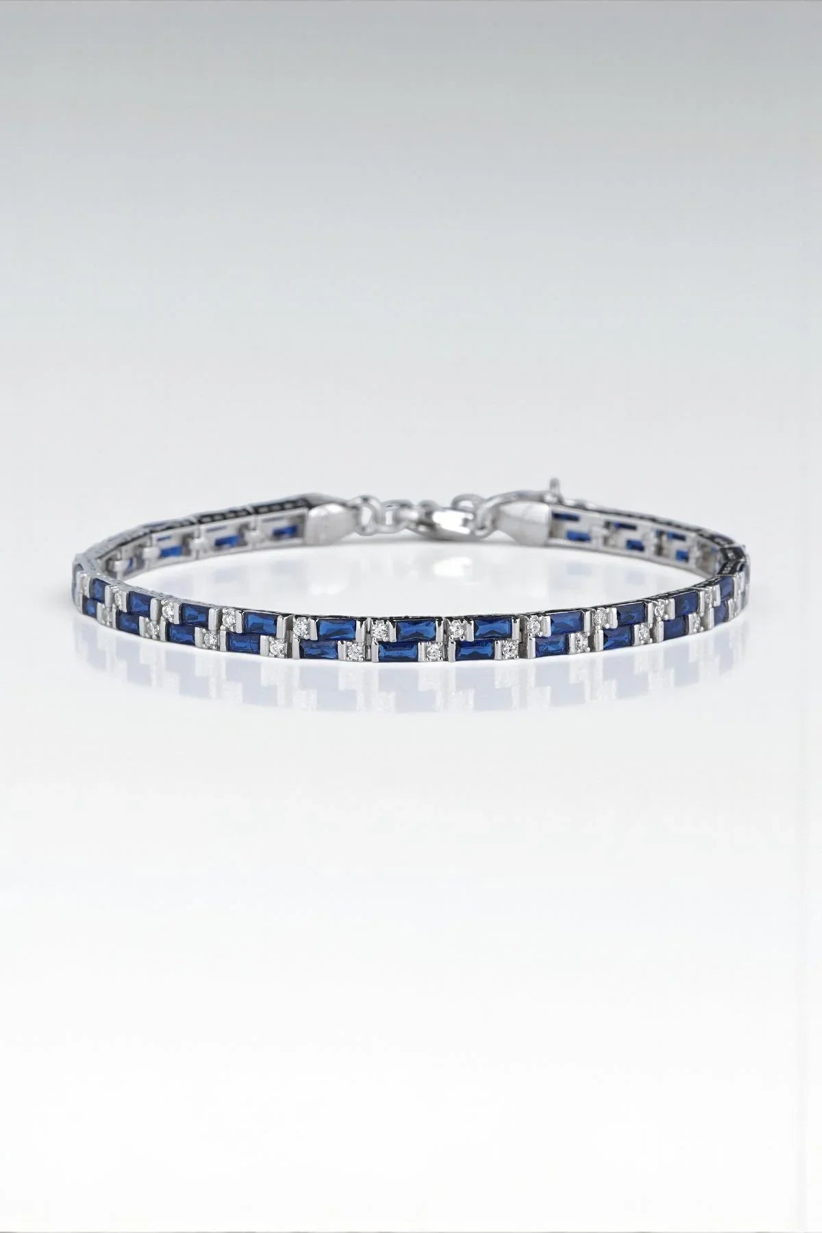 FRNCH 925 Ayar Gümüş Lacivert-Beyaz Zirkon Taşlı Tennis Erkek Bileklik FRJ11908-2008-LA