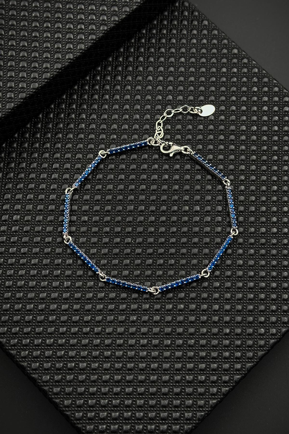 FRNCH 925 Ayar Gümüş Lacivert Zirkon Taşlı Erkek Bileklik FRJ12593-3593-L