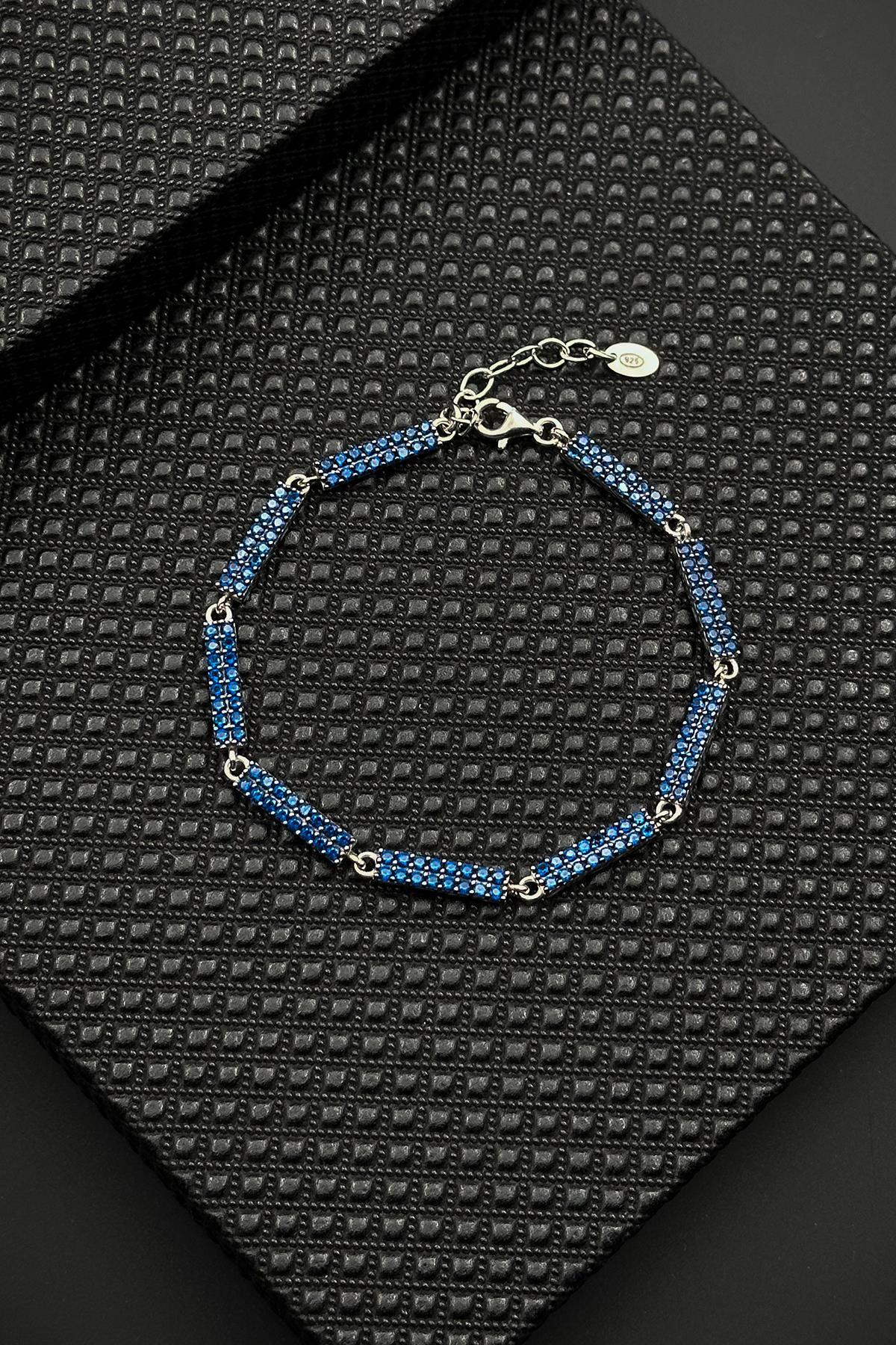 FRNCH 925 Ayar Gümüş Lacivert Zirkon Taşlı Erkek Bileklik FRJ12594-3594-L