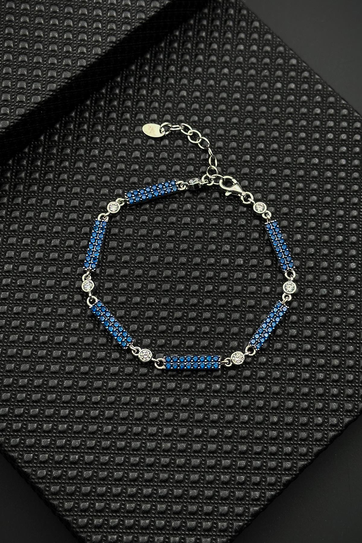 FRNCH 925 Ayar Gümüş Lacivert Zirkon Taşlı Erkek Bileklik FRJ12595-3595-L