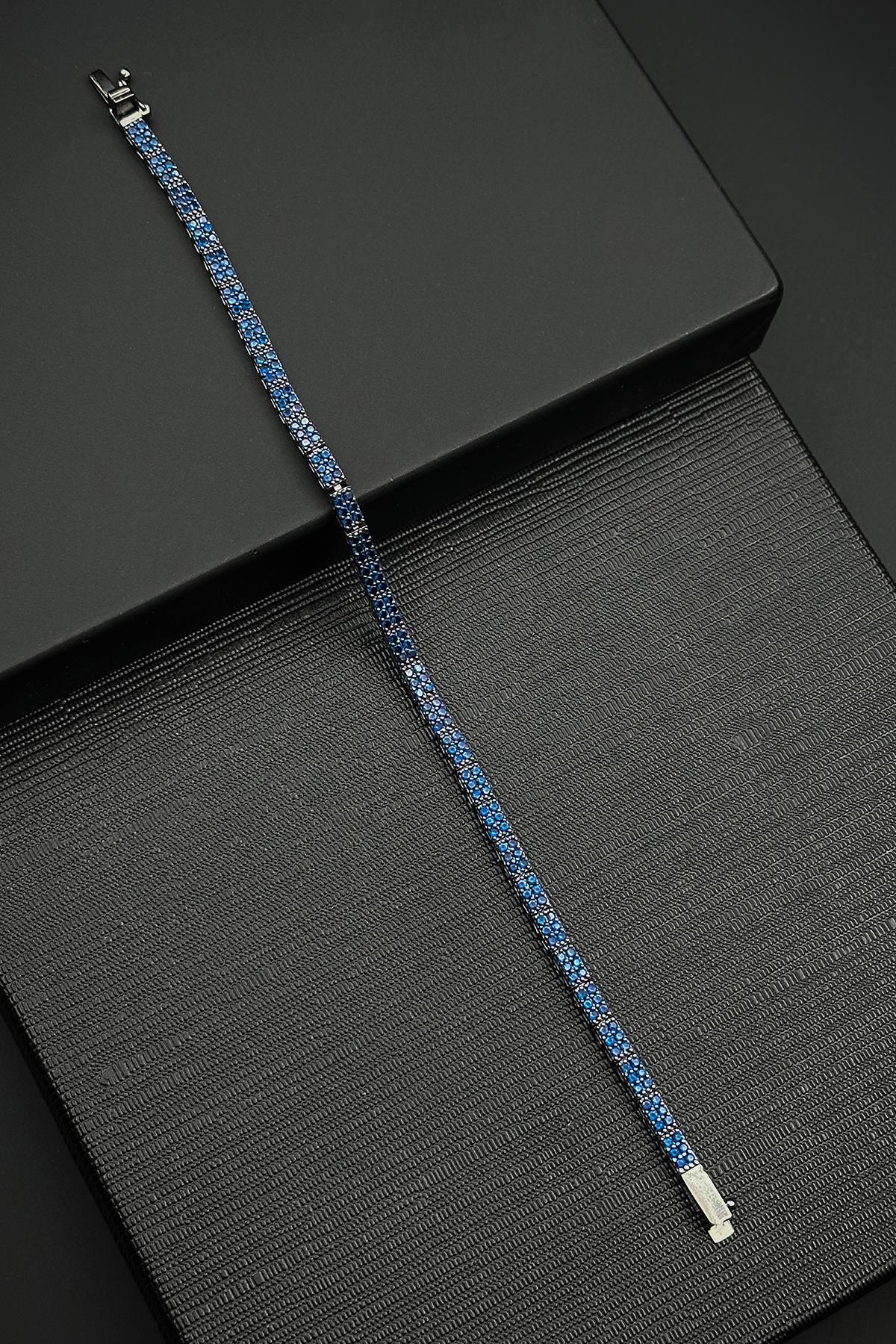 FRNCH 925 Ayar Gümüş Lacivert Zirkon Taşlı Erkek Bileklik FRJ12598-3598-L